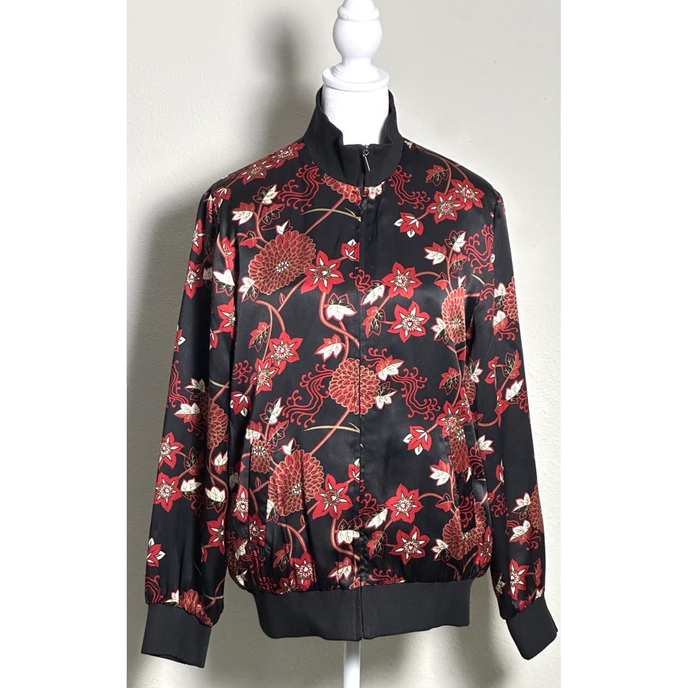 Notations 100% Silk Asian Style Bomber Style Jacket, Lightweight Jacket Size (S)